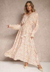 Różowa Sukienka z Bawełny z Dekoltem w Szpic i Wiązaniem w Talii Efalenora. Czerwone sukienki damskie Renee, na co dzień, l, bez wzorów, z bawełny, eleganckie, bez kołnierzyka, bez ramiączek, maxi, dopasowane. Za 149.99 zł.