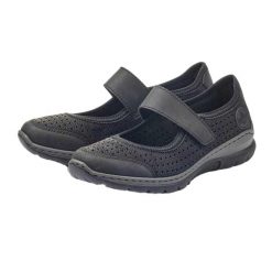 Buty Damskie Z Wycięciami. Czarne trekkingi damskie Rieker, trekkingowe. Za 534.99 zł.