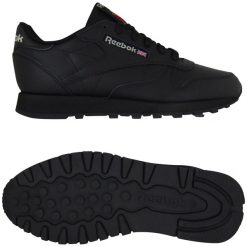 Buty damskie Reebok Classic Leather. Czarne obuwie sportowe damskie Reebok, bez wzorów, z materiału, trekkingowe, Reebok Classic. Za 314.30 zł.