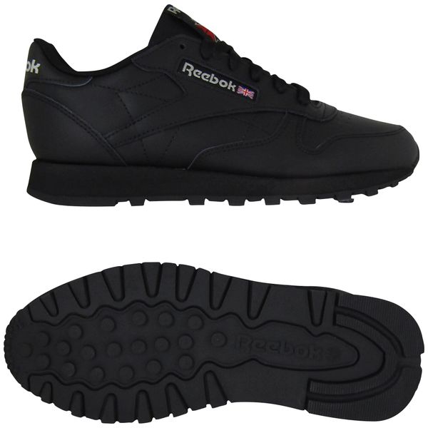 Buty damskie Reebok Classic Leather. Czarne obuwie sportowe damskie Reebok, bez wzorów, z materiału, trekkingowe, Reebok Classic. Za 314.30 zł.