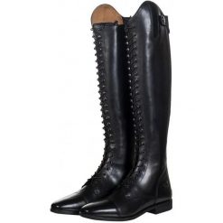 Długie skórzane botki jeździeckie damskie HKM Elegant Lace. Czarne botki damskie HKM REITSPORT, ze skóry, bez obcasa, bez zapięcia. Za 868.50 zł.