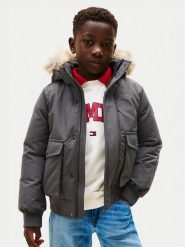 Tommy Hilfiger Kurtka zimowa Hooded Fake Fur Bomber KB0KB09887 Szary Regular Fit. Szare buty zimowe chłopięce Tommy Hilfiger, na zimę, bez wzorów, z syntetyku, bez kaptura. Za 899.99 zł.