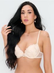 Biustonosz push-up z koronką - beżowy. Brązowe biustonosze Sinsay, bez wzorów, z koronki. Za 29.99 zł.