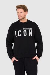 DSQUARED2 Czarna bluza męska z dużym srebrnym błyszczącym logo icon. Czarne bluzy męskie Dsquared2, l, bez wzorów, bez kaptura. W wyprzedaży za 999.99 zł.