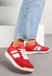 Czerwone Sneakersy Klasyczne Tenisówki z Przeszyciami Kelluria. Czerwone obuwie sportowe damskie Born2be, bez wzorów, z jeansu, eleganckie, bez zapięcia. Za 79.99 zł.