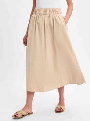 Neo Noir spódnica midi - Yara Kobiety Bawełna beżowy, 40. Brązowe spódnice damskie Neo Noir, bez wzorów, z bawełny, midi. Za 229.95 zł.