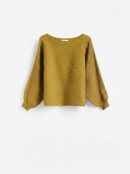 Sweter z bawełną - oliwkowy. Zielone swetry damskie Reserved, l, bez wzorów, z bawełny, bez kołnierzyka, bez ramiączek, bez kaptura. Za 119.99 zł.