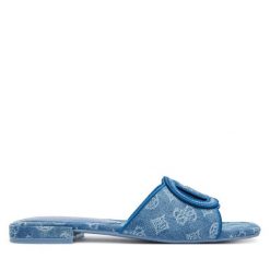 Klapki Guess. Niebieskie klapki damskie Guess, z aplikacjami, bez obcasa. Za 259.99 zł.
