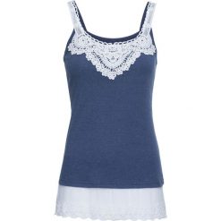 Top z koronką bonprix indygo-biały melanż. Topy damskie marki bonprix. Za 79.99 zł.