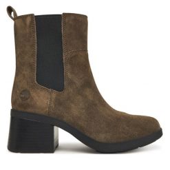 Botki Timberland. Brązowe botki damskie Timberland, bez obcasa, na słupku, bez zapięcia. Za 659.99 zł.