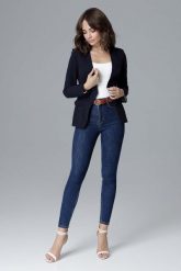 Granatowa Elegancka Taliowana Marynarka bez Zapięcia. Brązowe żakiety damskie Katrus, l, bez wzorów, z materiału, eleganckie. Za 269.00 zł.