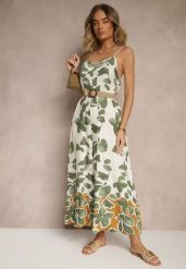 Zielono-Beżowy Kombinezon Wide Leg z Wiskozą na Ramiączkach Iffiane. Zielone sukienki damskie Renee, na co dzień, na wiosnę, l, bez wzorów, z wiskozy, eleganckie, bez kołnierzyka, bez ramiączek, proste. Za 59.99 zł.