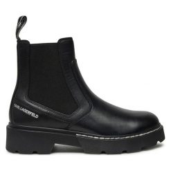 Sztyblety KARL LAGERFELD. Czarne botki damskie KARL LAGERFELD, bez obcasa, bez zapięcia. Za 849.99 zł.