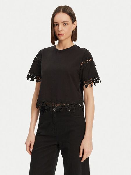Morgan Bluzka 251-DFUTUR Czarny Regular Fit. Czarne bluzki damskie Morgan, s, bez wzorów, z bawełny, bez kołnierzyka, bez ramiączek. Za 110.99 zł.