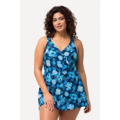 Damska Sukienka Kąpielowa wzór w kwiaty miękkie miseczki w kopertowym stylu. Niebieskie kostiumy jednoczęściowe damskie Ulla Popken, l, bez wzorów, z elastanu, plus size. Za 343.99 zł.