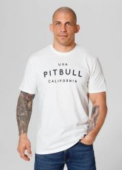 Koszulka bawełniana sportowa t-shirt dla dorosłych Garment Washed USA Cal. Białe koszulki sportowe męskie PITBULL, na lato, m, z aplikacjami, z bawełny, bez kołnierzyka, bez ramiączek. Za 79.99 zł.