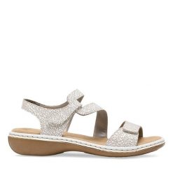 Sandały Rieker. Białe sandały damskie Rieker, bez wzorów, bez obcasa, na płaskiej podeszwie, bez zapięcia. Za 209.99 zł.
