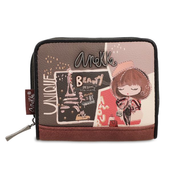 Brązowy Kompaktowy Portfel Damski Anekke Z Laleczką. Brązowe portfele damskie Anekke, bez wzorów. Za 129.00 zł.