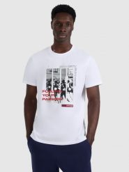 4F T-shirt regular z nadrukiem męski - biały L. Białe t-shirty męskie 4f, l, bez wzorów, bez kołnierzyka. Za 69.99 zł.