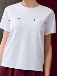 Koszulka z ozdobnymi dżetami - biały. Białe t-shirty damskie Sinsay, l, bez wzorów, bez kołnierzyka. W wyprzedaży za 9.99 zł.