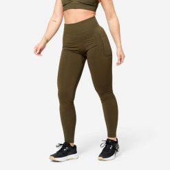 Legginsy fitness damskie Domyos Push Up. Brązowe legginsy damskie DOMYOS, l, bez wzorów, z elastanu. Za 119.99 zł.
