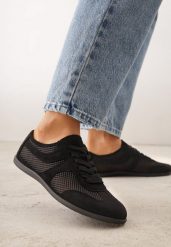 Czarne Siateczkowe Sneakersy w Stylu Tenisówek Adranella. Czarne obuwie sportowe damskie Renee, bez wzorów, tenisowe. Za 79.99 zł.