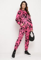 Różowy Komplet Dresowy Bluza z Kapturem i Kieszenią Typu Kangurek Spodnie z Kieszeniami Ivondria. Czerwone bluzy damskie Born2be, bez wzorów, z dresówki. Za 119.99 zł.