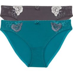 Figi z haftem (2 pary). Niebieskie figi damskie bonprix, bez wzorów. Za 64.99 zł.