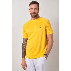 Męski T-shirt FLEXNAMIC® fitness rękaw 1/2 nadruk z tyłu QuickDry. Żółte koszulki sportowe męskie JAY-PI, m, bez wzorów, z materiału, bez kołnierzyka. Za 139.99 zł.