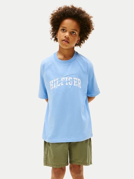 Tommy Hilfiger T-Shirt KB0KB09726 Niebieski Regular Fit. Niebieskie t-shirty dla chłopców Tommy Hilfiger, bez wzorów, z bawełny, bez ramiączek. Za 98.99 zł.