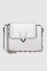 VALENTINO Srebrna torebka Queens. Szare torebki do ręki damskie Valentino by Mario Valentino, bez wzorów, klasyczne, bez dodatków. W wyprzedaży za 399.99 zł.