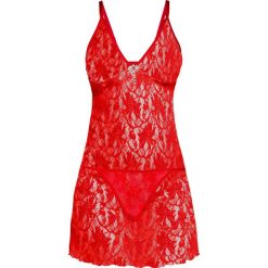 Koszulka nocna + stringi (2 części) bonprix czerwony. Stringi damskie bonprix, w koronkowe wzory, z koronki. Za 37.99 zł.