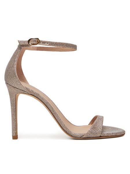 Stuart Weitzman Sandały Nudist II Sandal SJ998 Złoty. Żółte sandały damskie Stuart Weitzman, bez wzorów, z materiału, bez obcasa, na szpilce, bez zapięcia. Za 1,309.00 zł.