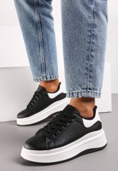 Czarne Sneakersy na Grubej Podeszwie z Perforacją i Ozdobą Gumowym Misiem Aireth. Czarne obuwie sportowe damskie Renee, z aplikacjami, z gumy. Za 99.99 zł.