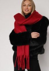 Bordowy Szalik z Frędzlami Owedarria. Czerwone szaliki i chusty damskie Born2be, bez wzorów, z dresówki, eleganckie. Za 44.99 zł.