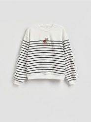Bluza w paski z haftem - wielobarwny. Bluzy damskie Reserved, l, bez wzorów, z bawełny, bez kaptura. Za 89.99 zł.