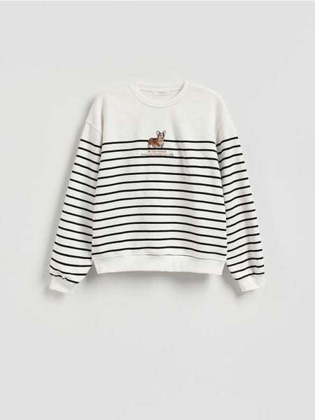 Bluza w paski z haftem - wielobarwny. Bluzy damskie Reserved, l, bez wzorów, z bawełny, bez kaptura. W wyprzedaży za 65.99 zł.