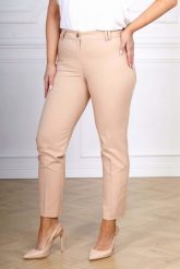Eleganckie beżowe spodnie cygaretki Inez XXL OVERSIZE. Brązowe spodnie materiałowe damskie Moda Size Plus Iwanek, s, bez wzorów, z bawełny. Za 199.90 zł.