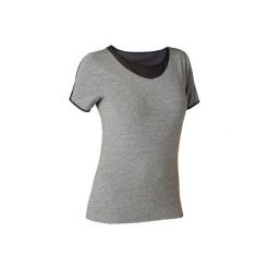 Koszulka krótki rękaw Gym & Pilates 520 z tiulem damska szara. Szare t-shirty damskie DOMYOS, xl, bez wzorów, z bawełny, bez kołnierzyka. Za 54.99 zł.
