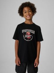 4F T-shirt regular z nadrukiem chłopięcy - czarny 158 (12-13 lat). Czarne t-shirty dla chłopców 4f, bez wzorów, z bawełny, bez ramiączek. Za 49.99 zł.