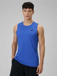 4F Koszulka treningowa regular szybkoschnąca męska - niebieska M. Niebieskie koszulki sportowe męskie 4f, m, bez wzorów, bez kołnierzyka. Za 69.99 zł.