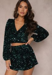 Zielone Szorty Imitujące Spódnicę Ozdobione Cekinami Colla. Zielone spódnice damskie Renee, l, bez wzorów, eleganckie. Za 119.99 zł.