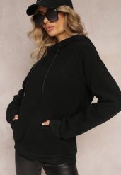 Czarna Dzianinowa Bluza z Nadrukiem i Kapturem Nehret. Czarne bluzy damskie Renee, xl, z aplikacjami, z dzianiny, z kapturem. Za 39.99 zł.