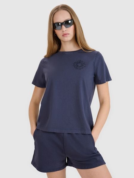 4F T-shirt regular z nadrukiem damski - szary M. Szare koszulki sportowe damskie 4f, m, bez wzorów, z bawełny, klasyczne, bez kołnierzyka. W wyprzedaży za 39.99 zł.