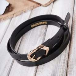 Pasek Skórzany Damski OPD-04 Brødrene Czarny 125 cm. Czarne paski damskie bez wzorów, z materiału, biznesowe. Za 43.99 zł.