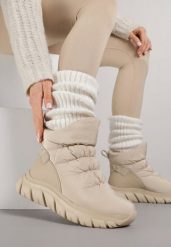 Ciemnobeżowe Pikowane Śniegowce na Grubej Tłoczonej Podeszwie Resita. Brązowe śniegowce i trapery damskie Born2be, z jeansu. Za 199.99 zł.