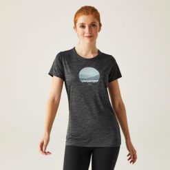 Fingal VIII damska koszulka. Szare koszulki sportowe damskie Regatta, bez wzorów, z tkaniny, bez kołnierzyka, bez ramiączek, trekkingowe. W wyprzedaży za 79.60 zł.
