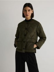 Pikowana kurtka oversize - zielony. Zielone kurtki damskie Reserved, l, bez wzorów, z tkaniny, bez kaptura. W wyprzedaży za 99.99 zł.