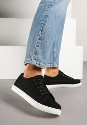 Czarne Trampki Tenisówki z Ażurowym Wzorem Zenimi. Czarne obuwie sportowe damskie Born2be, w ażurowe wzory, z jeansu, sportowe, bez zapięcia. Za 49.99 zł.