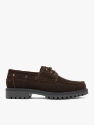 Ciemnobrązowe półbuty boat shoes. Brązowe półbuty na co dzień męskie Ryłko, z jeansu, klasyczne, bez zapięcia. Za 549.99 zł.